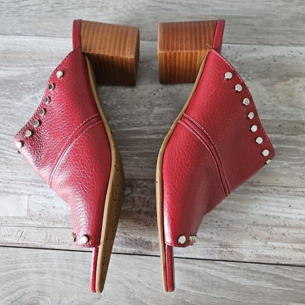 Brighton “TAP” Lipstick (Red) Leather Peep Toe Studded Heels Sandals - Size 8 M - Picture 7 of 15